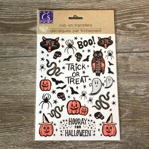 NWT Cute Halloween Rub On Transfers Pumpkins Bats Spiders Skeletons for Crafts